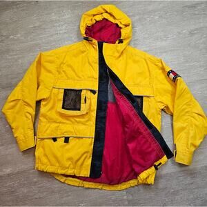 Vtg Tommy Hilfiger 90s Y2K Preppy Yellow Sreet Colorblock Zip Jacket Logo L EUC